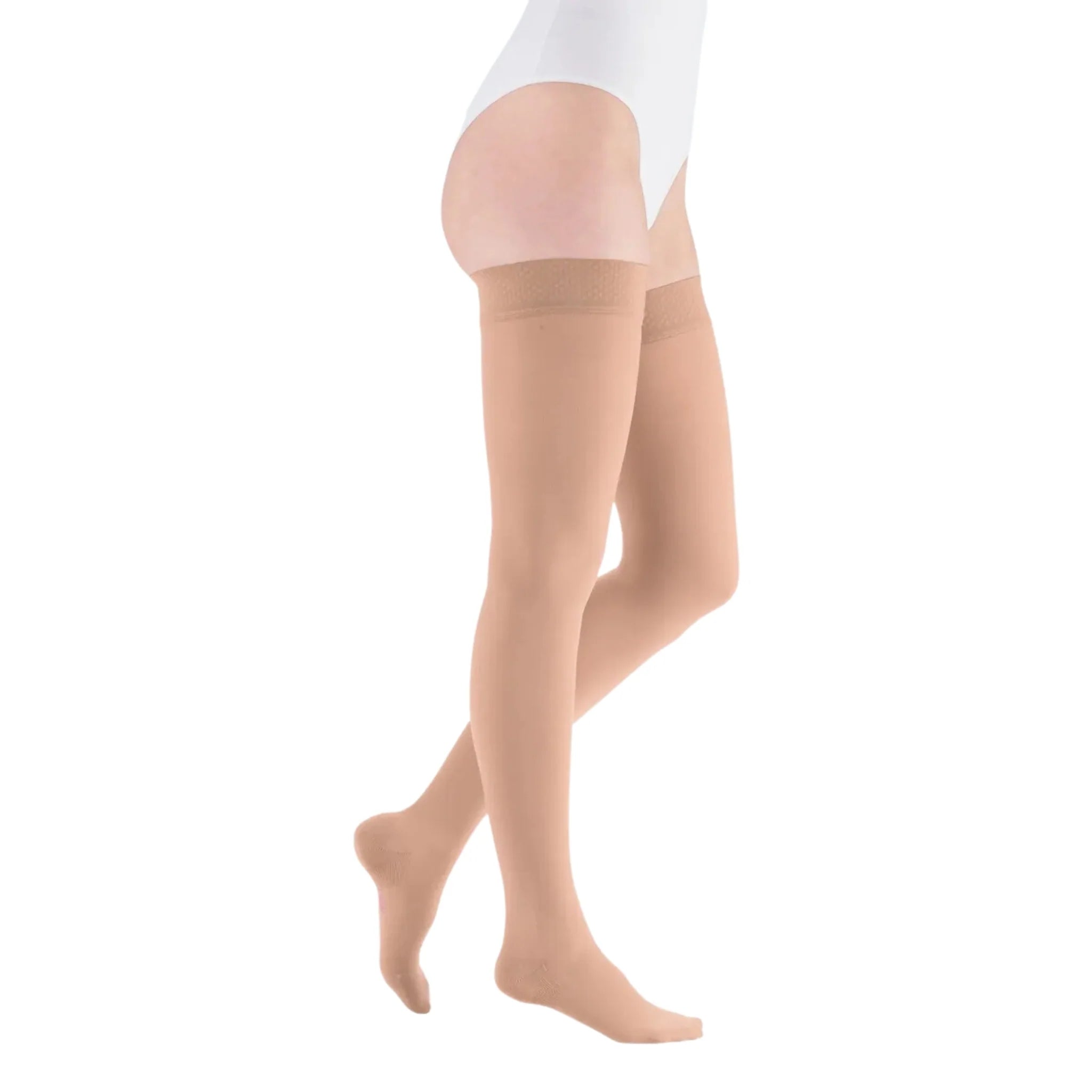 mediven®️ Plus Thigh High Compression Stocking with Silicone Topband Extra Wide Beige