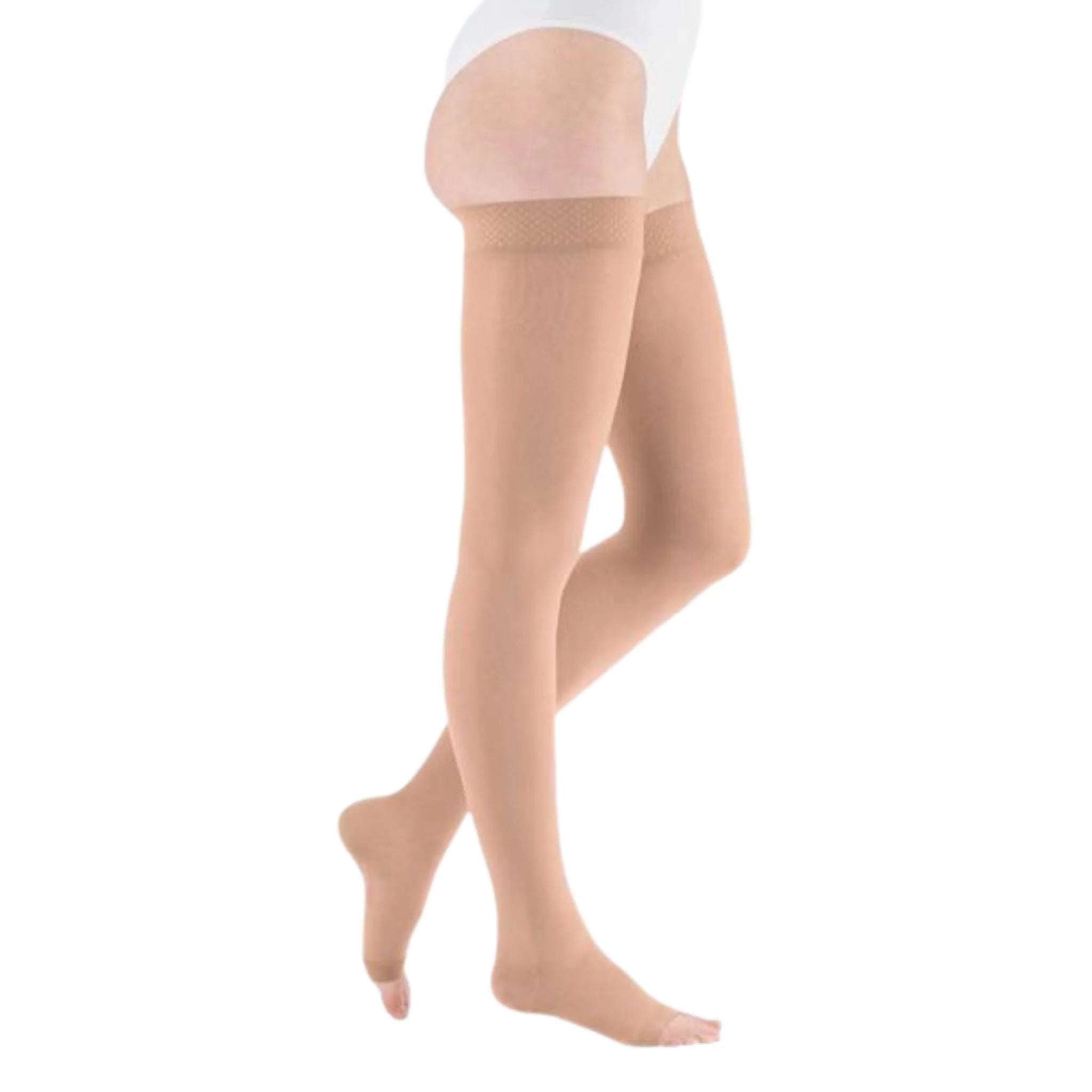 mediven®️ Plus Thigh High Compression Stocking with Silicone Topband Extra Wide Beige