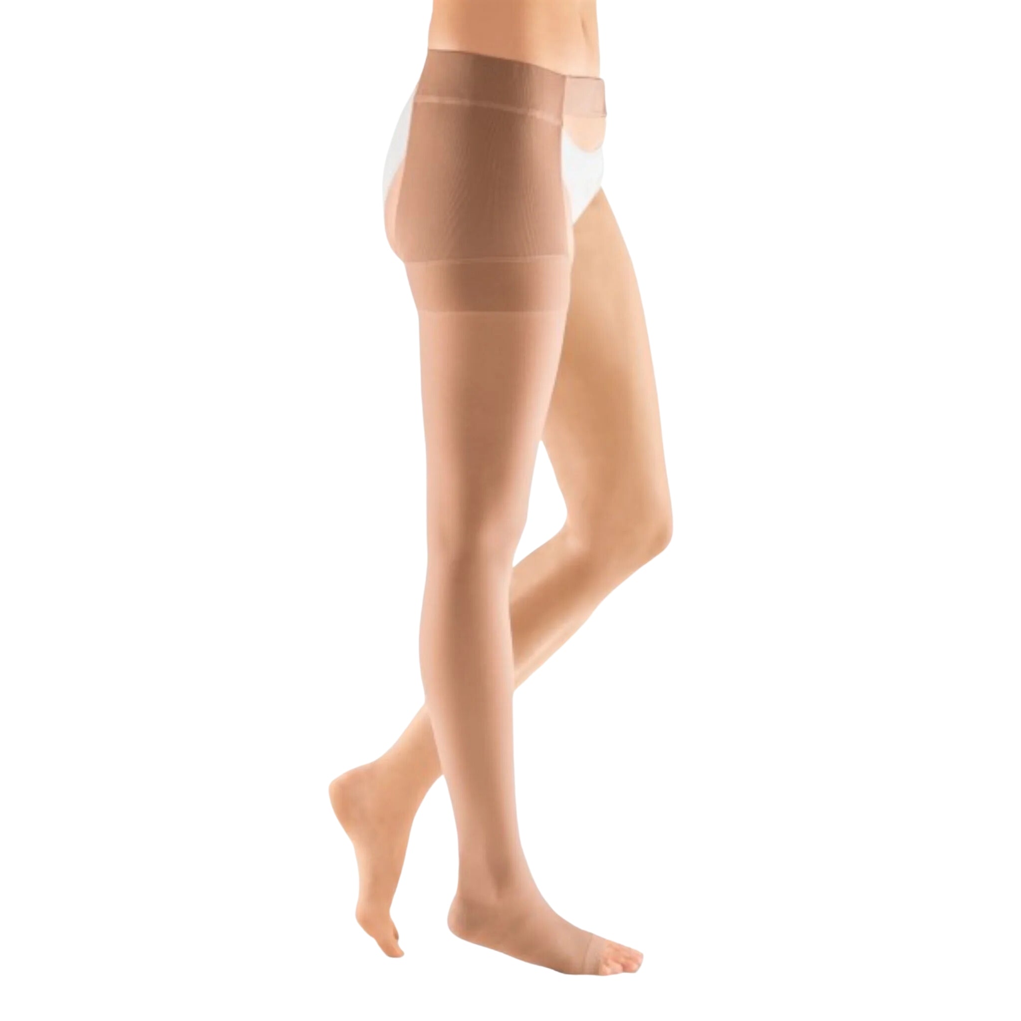 mediven plus® Thigh High Open Toe Compression Stockings + Waist Attachment Beige