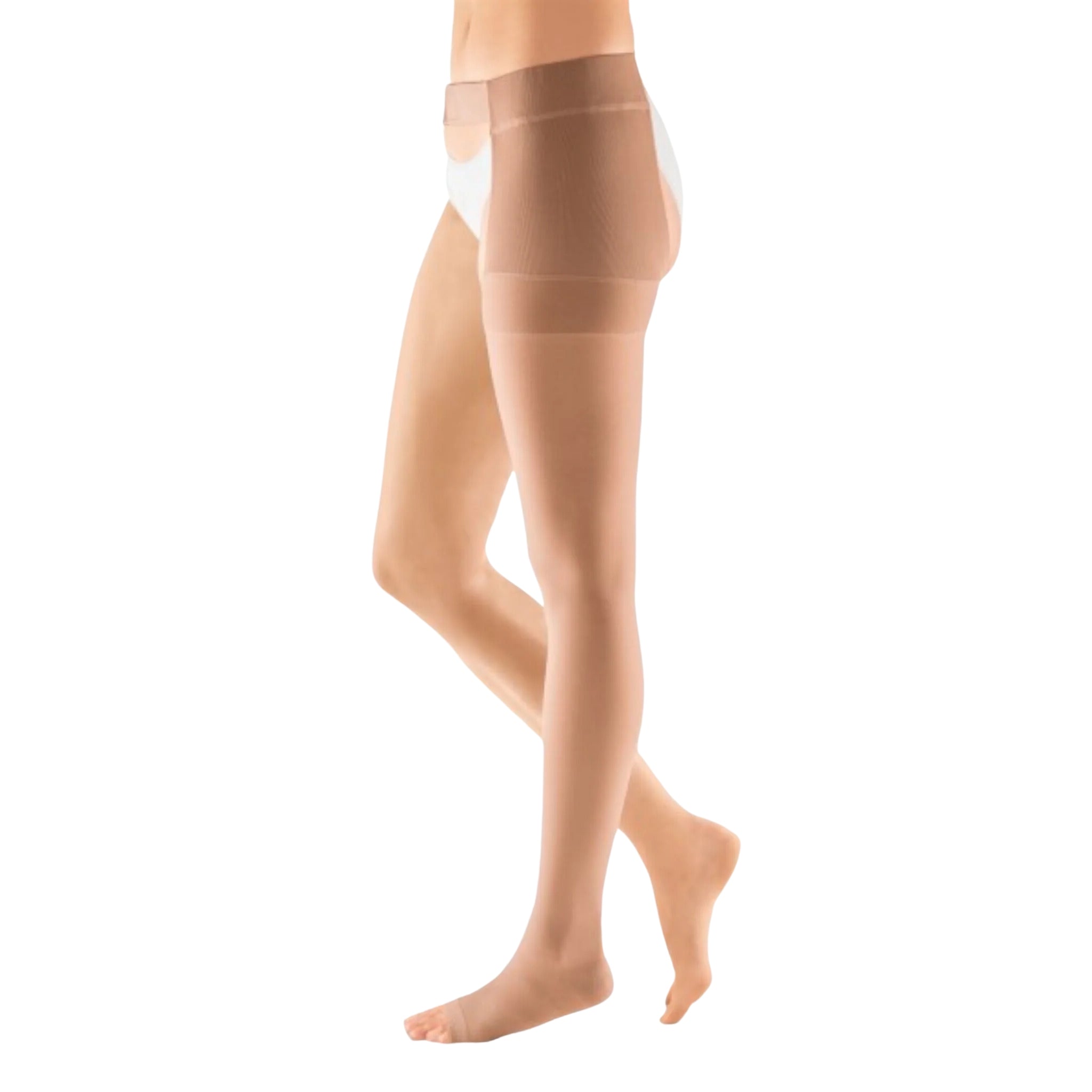 mediven plus® Thigh High Open Toe Compression Stockings + Waist Attachment Caramel