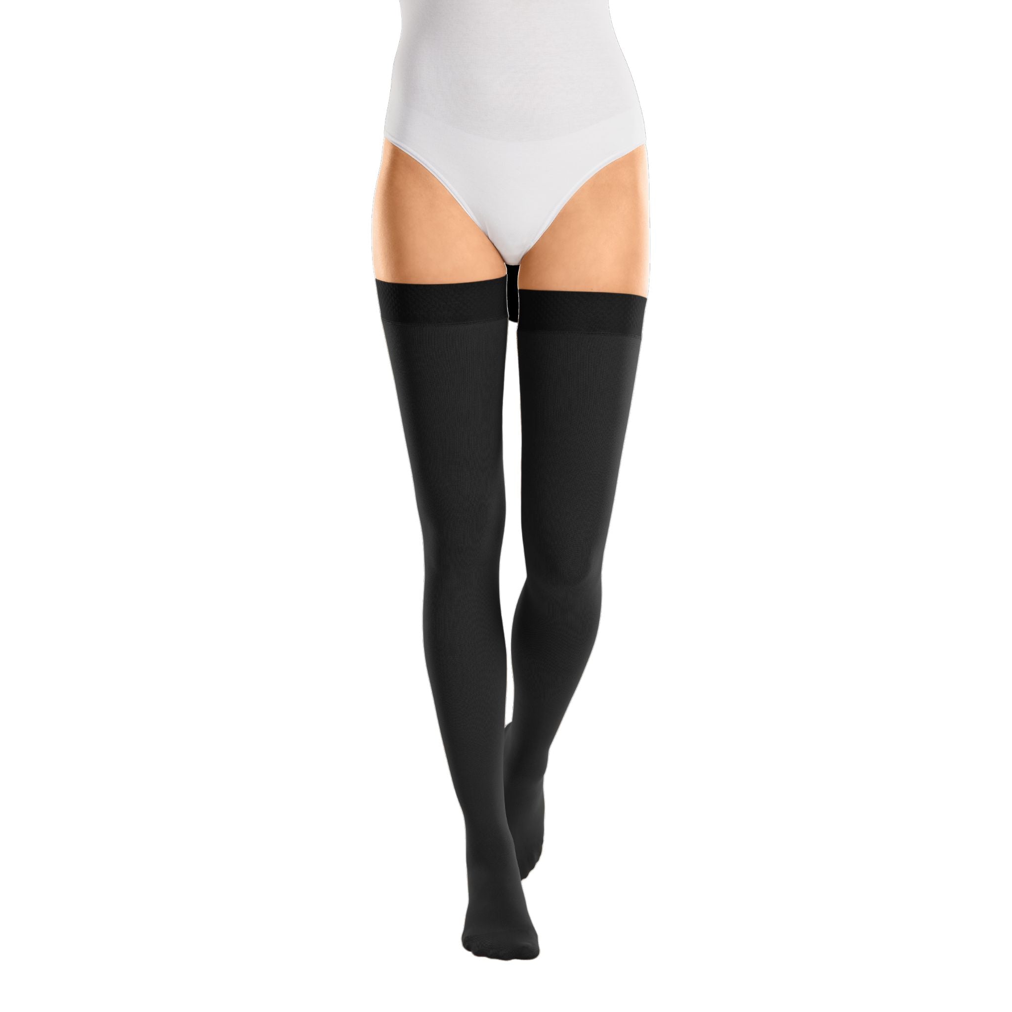 Compression Stockings | Thigh High | Closed Toe | Silicone Topband Wide | Black | mediven cotton