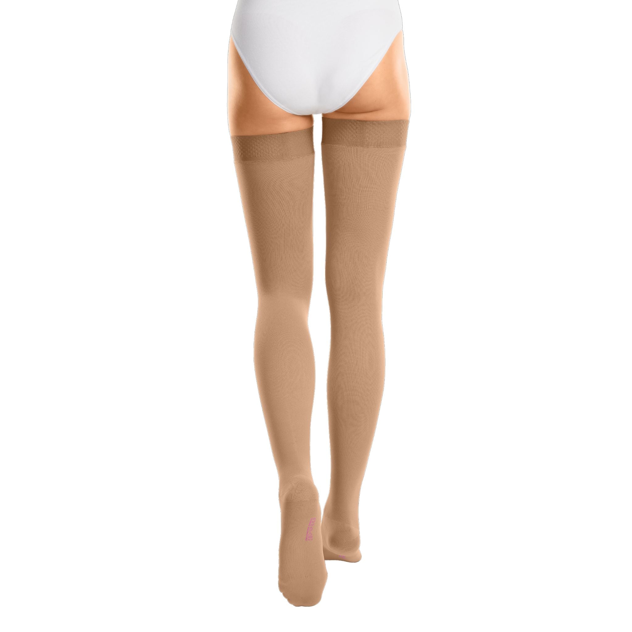 Compression Stockings Thigh High Sensitive Topband Wide Open Toe Caramel mediven cotton