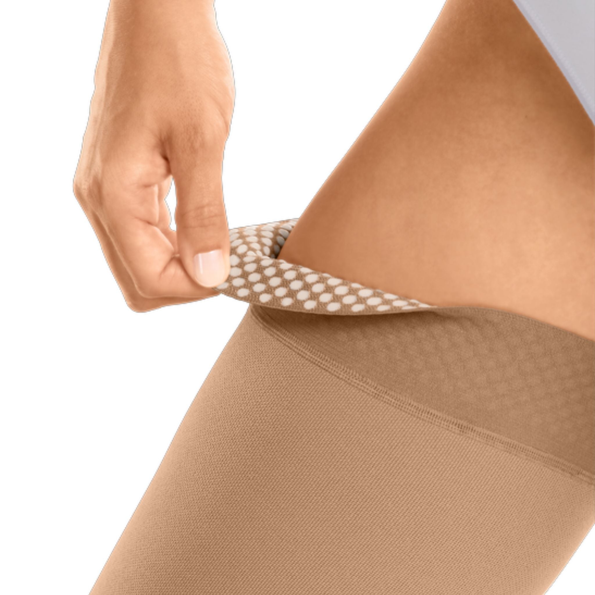 Compression Stockings Thigh High Open Toe Caramel mediven cotton
