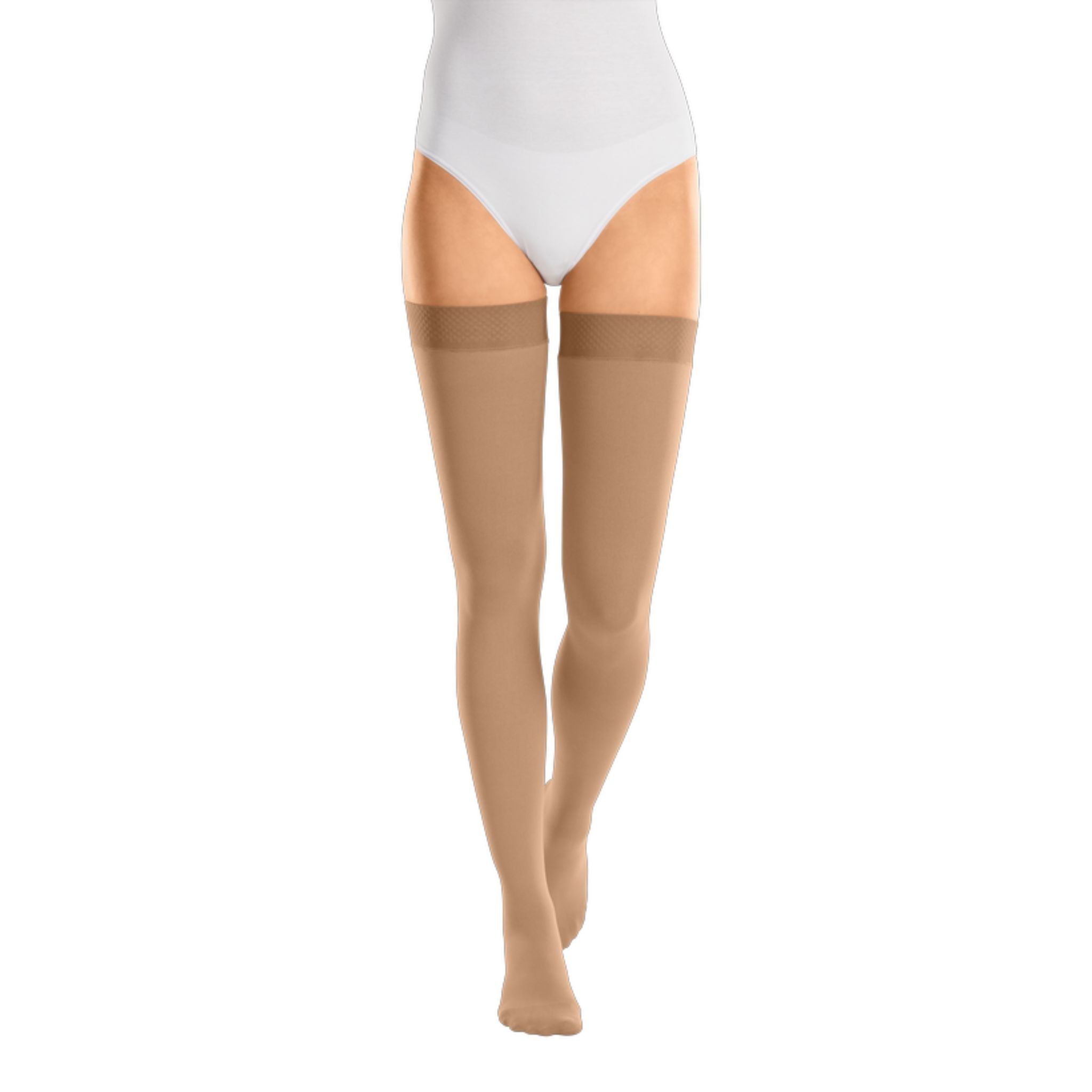 Compression Stockings Thigh High Open Toe Caramel mediven cotton