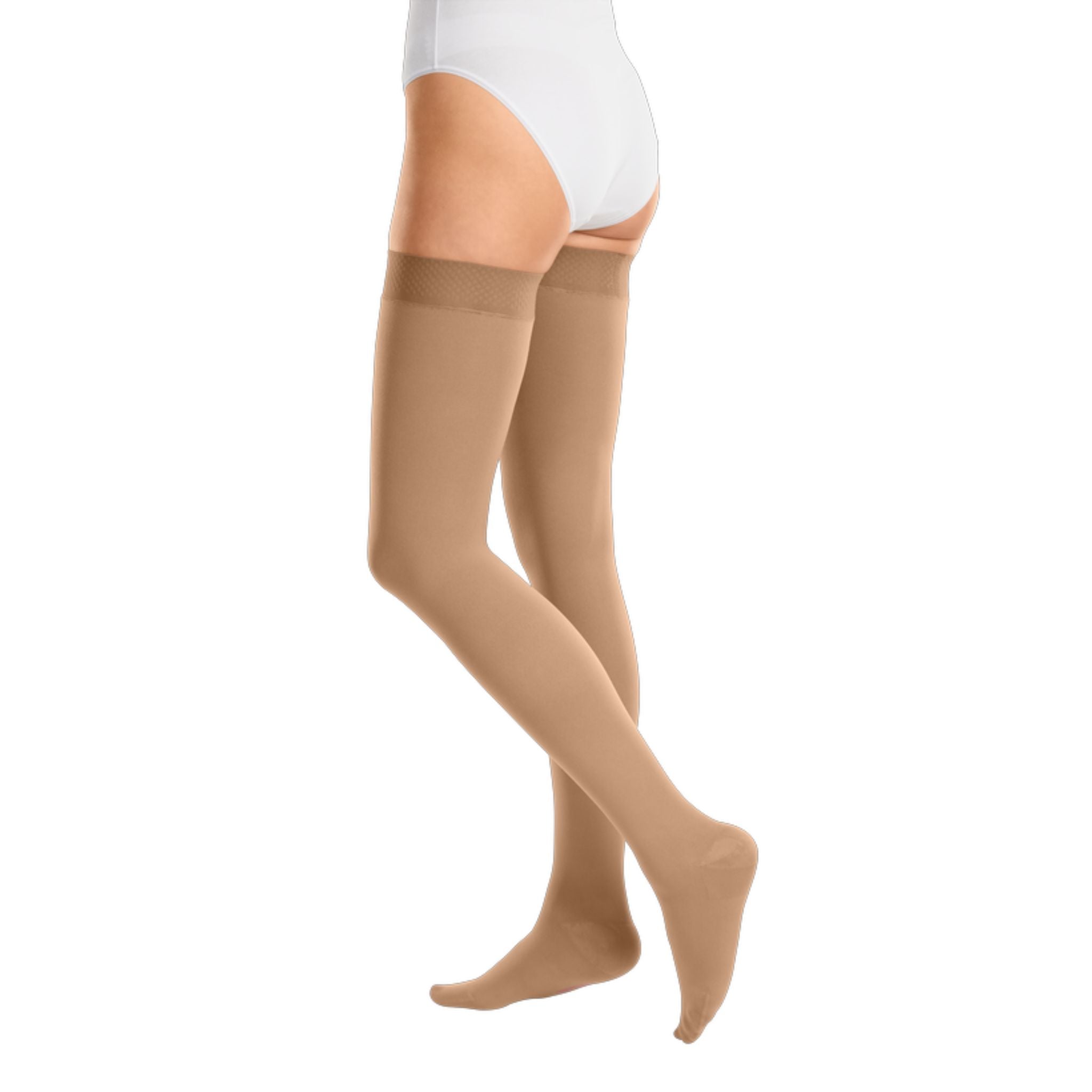 Compression Stockings Thigh High Open Toe Caramel mediven cotton