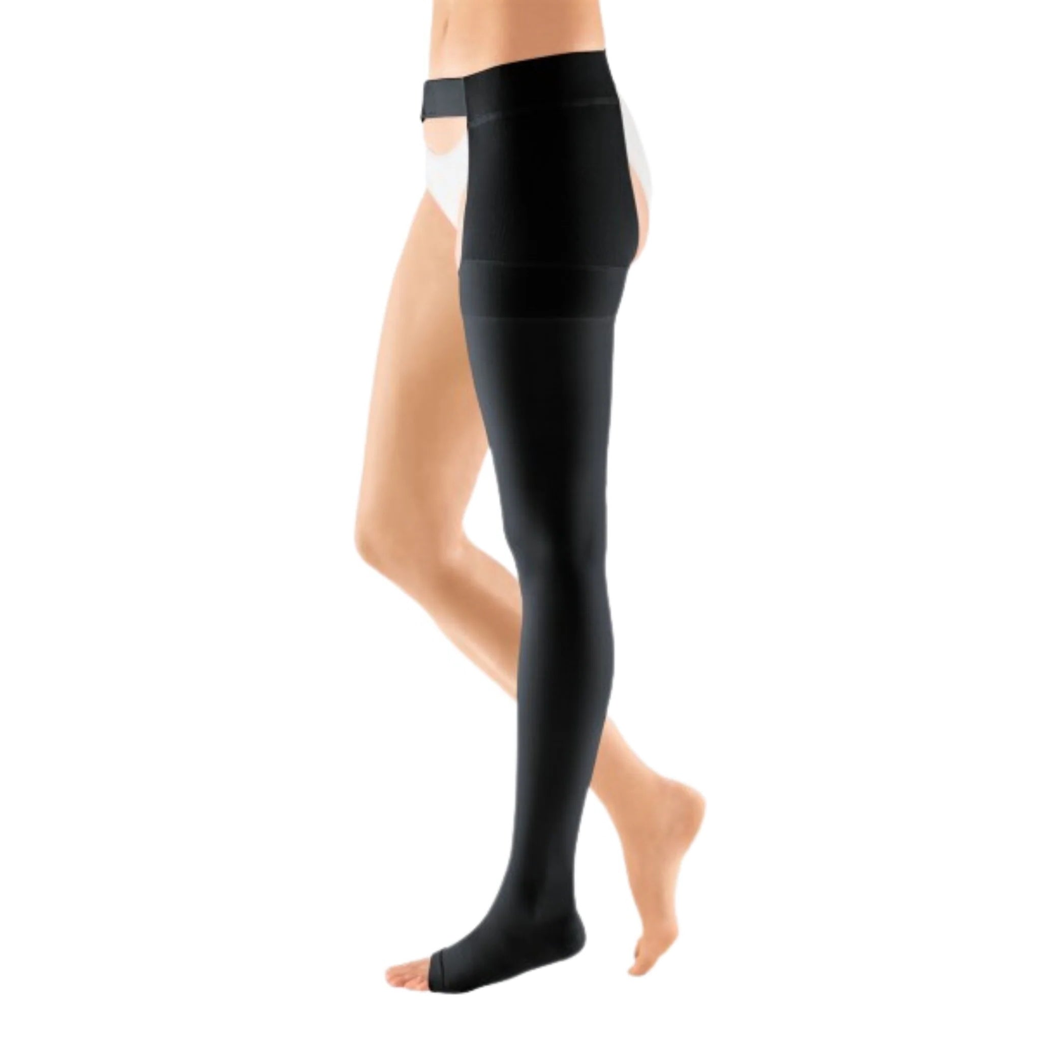 mediven plus® Thigh High Open Toe Compression Stocking + Waist Attachment Black