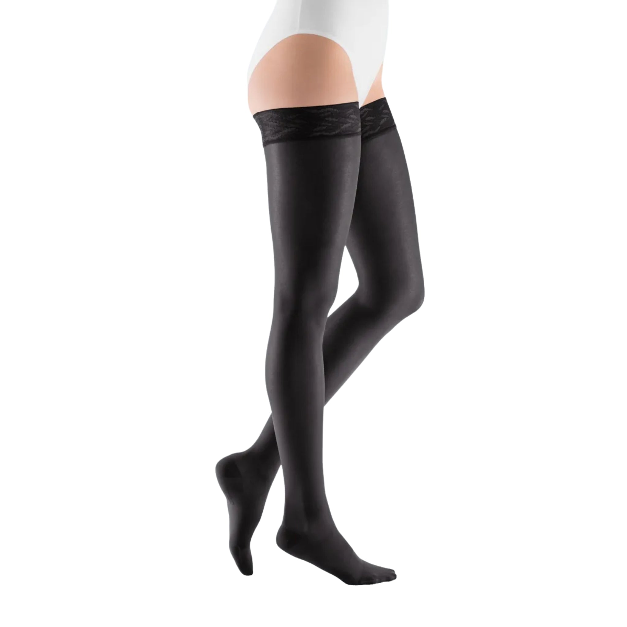 Compression Stockings | Thigh High | Closed Toe I Attractive Topband I Black I Sheer & Soft