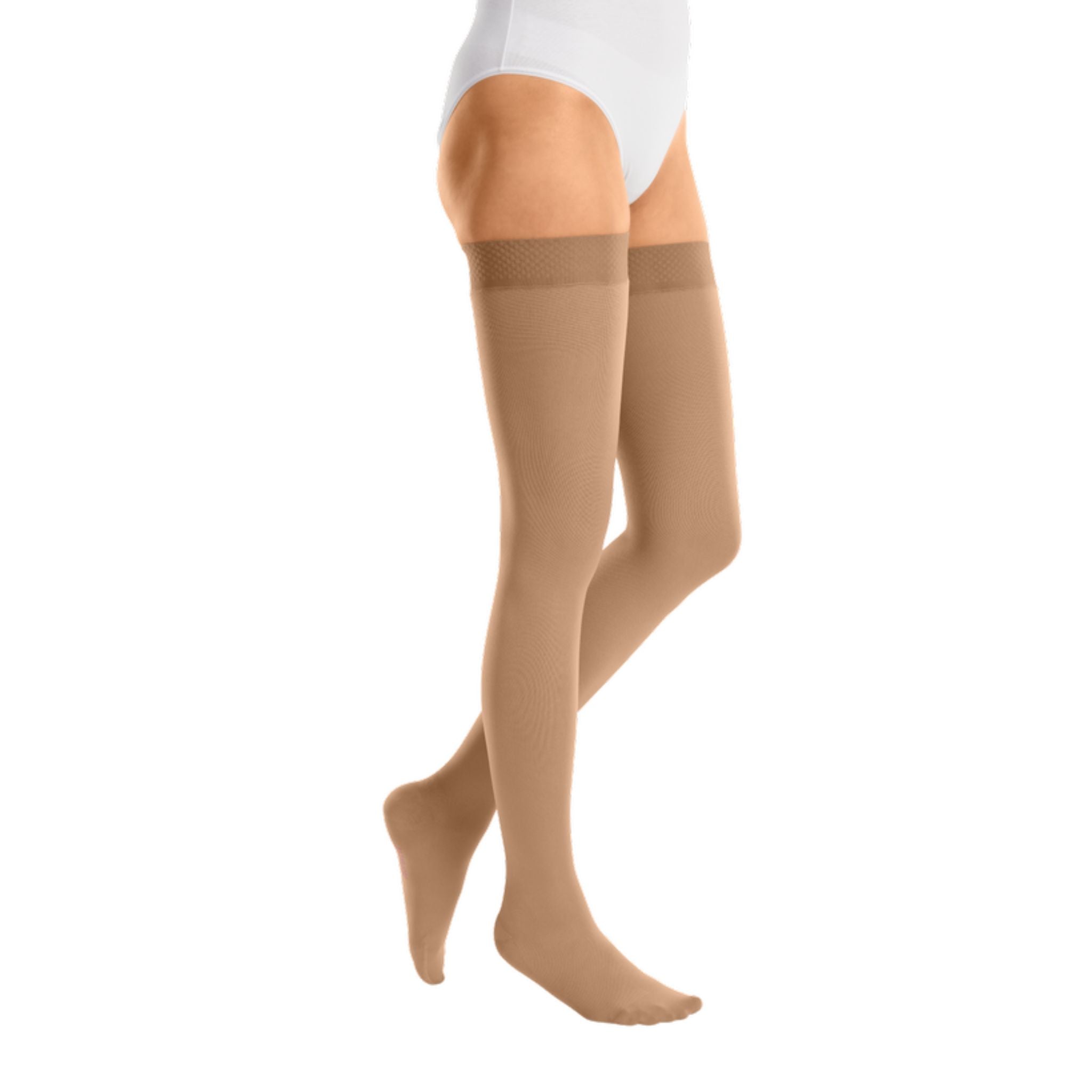 Compression Stockings | Thigh High | Sensitive | Open Toe | Caramel | mediven cotton